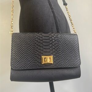 GiGi New York Black Snake-Embossed Crossbody Bag